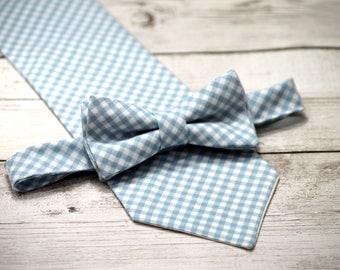 Men's necktie, dusty blue tie, groomsmen bow ties, wedding ties, gingham necktie, mens bow tie, mens easter tie, blue easter necktie