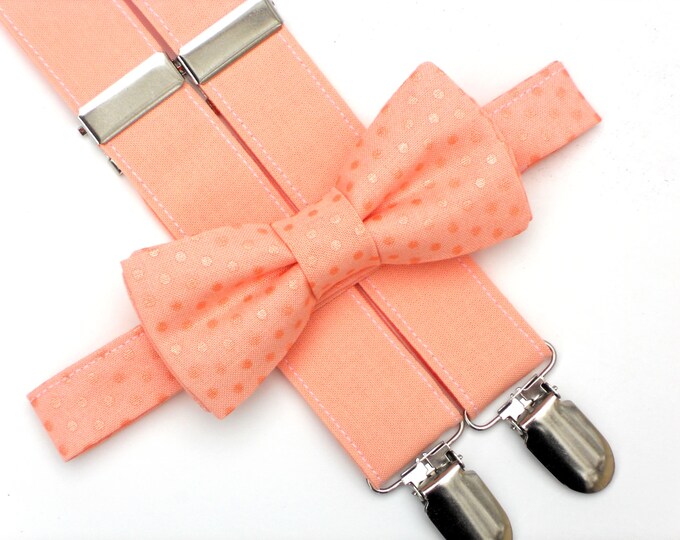 Peach Bow Tie and Suspender Set, Ring Bearer Outfit, Boys Wedding