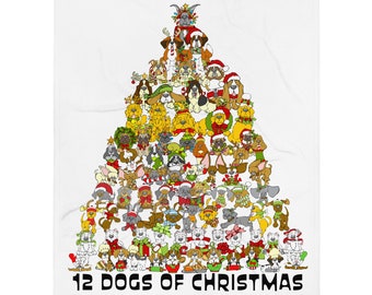 12 Dogs of Christmas Throw Blanket