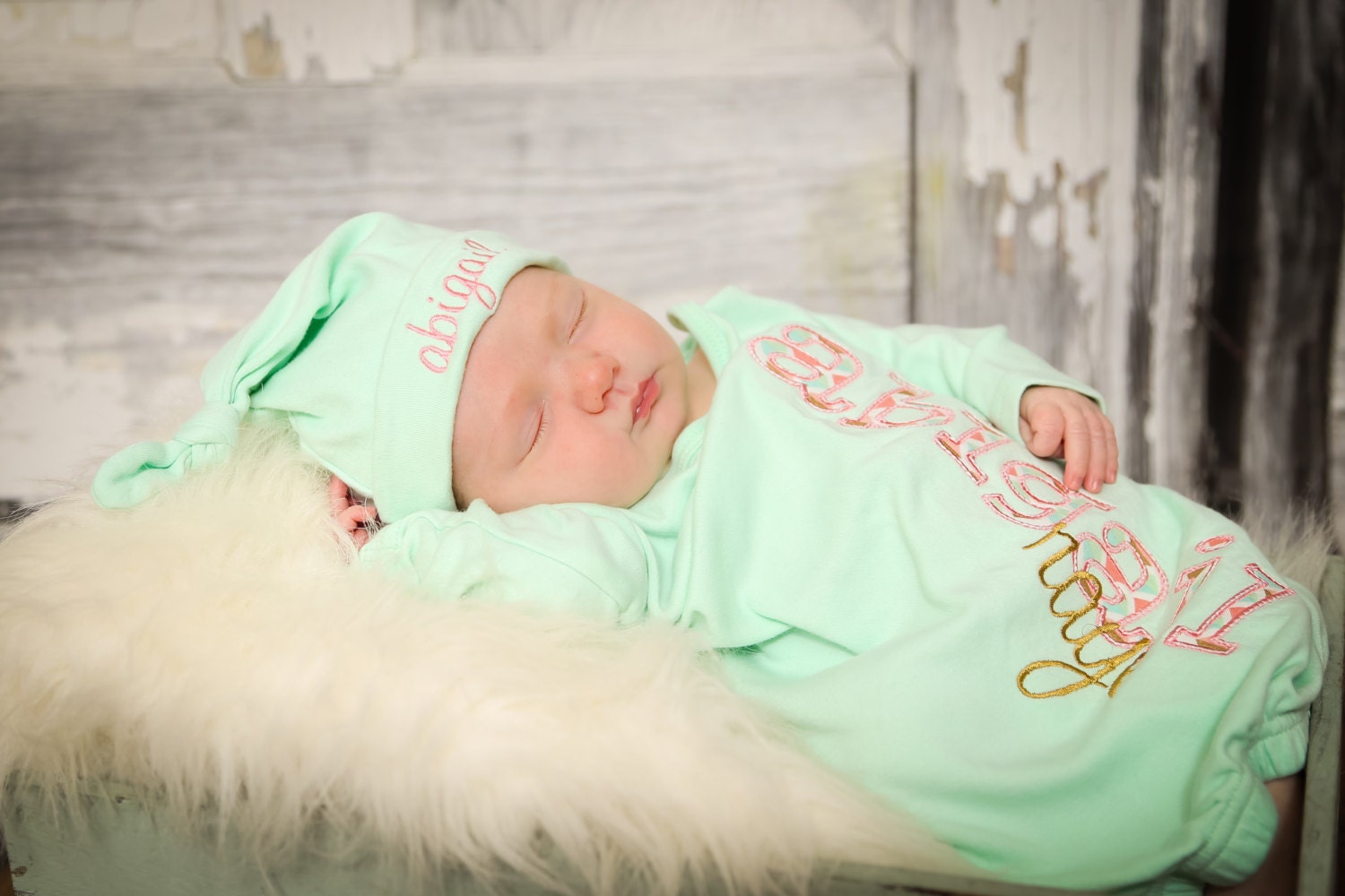 personalized-embroidered-newborn-gown-and-knot-hat-etsy