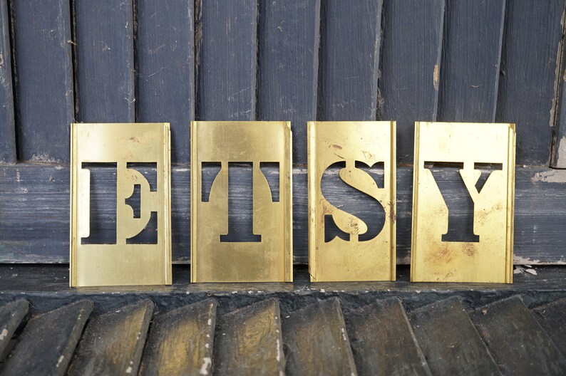 Reeses Brass Stencils Vintage ABC/'s 2 inches Original Box Interlocking Brass Stencils