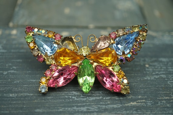 Butterfly Vintage Large Pastel Rhinestone Brooch Mother/'s Day Papillon Easter Bug Jewelry Christmas Bridal Bouquet Wedding Brooch