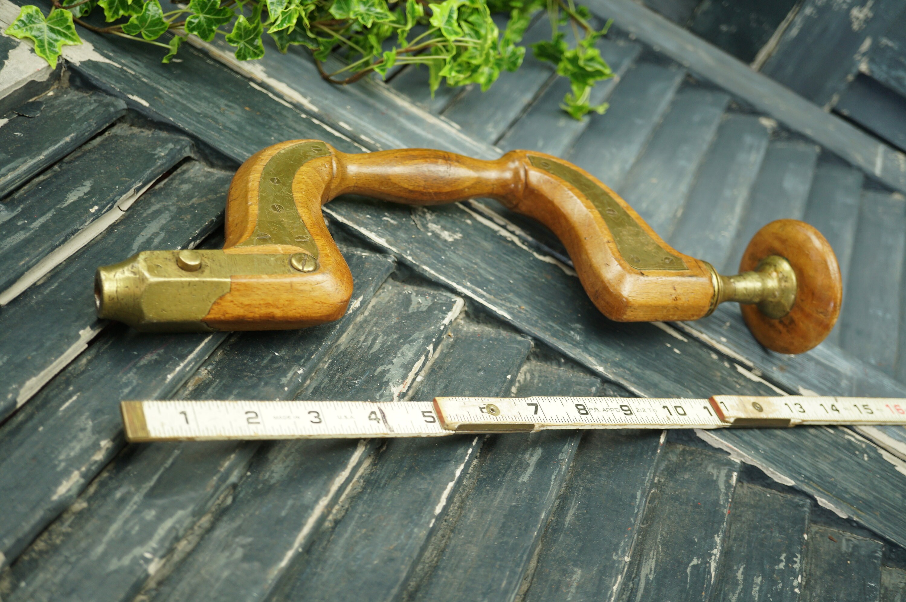 Woodworkers Antique Brace Hand Drill / Wood and Brass Hand Etsy UK