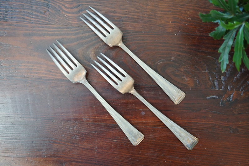 Silver Plate Flatware  3 Nickel Silver Forks  Wedding  Mid Century  Flatware  Serve Ware  Vintage Forks