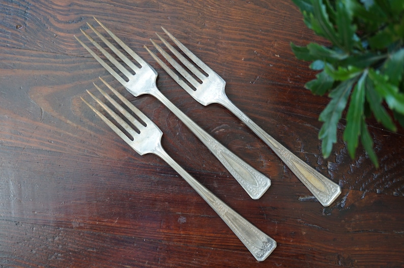 Silver Plate Flatware 3 Nickel Silver Forks Wedding Mid Century Flatware Serve Ware Vintage Forks