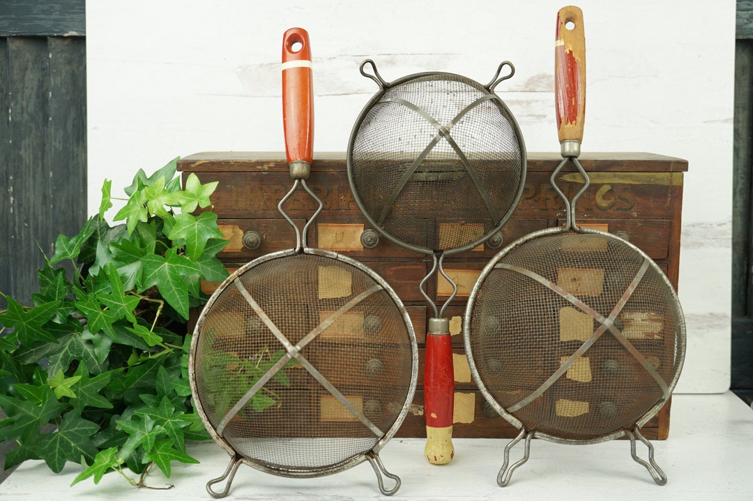 Trio of Hand Held Vintage Kitchen Strainers / Rustic Kitchen / Etsy
