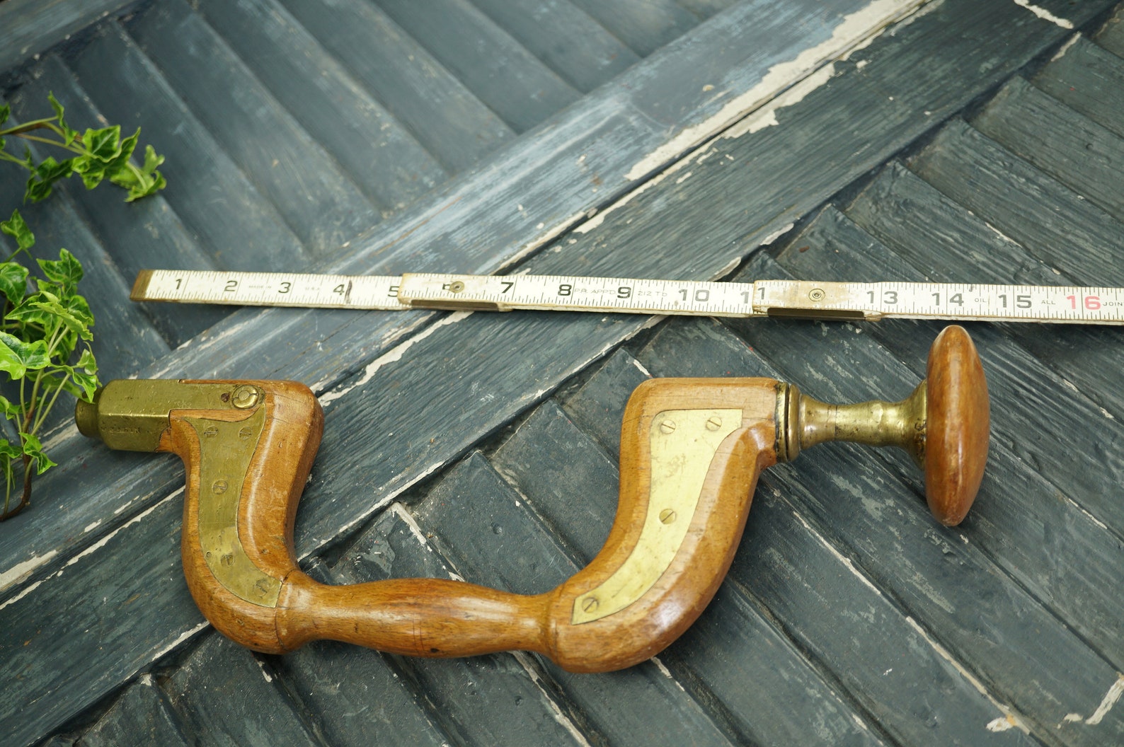 Woodworkers Antique Brace Hand Drill / Wood and Brass Hand Etsy