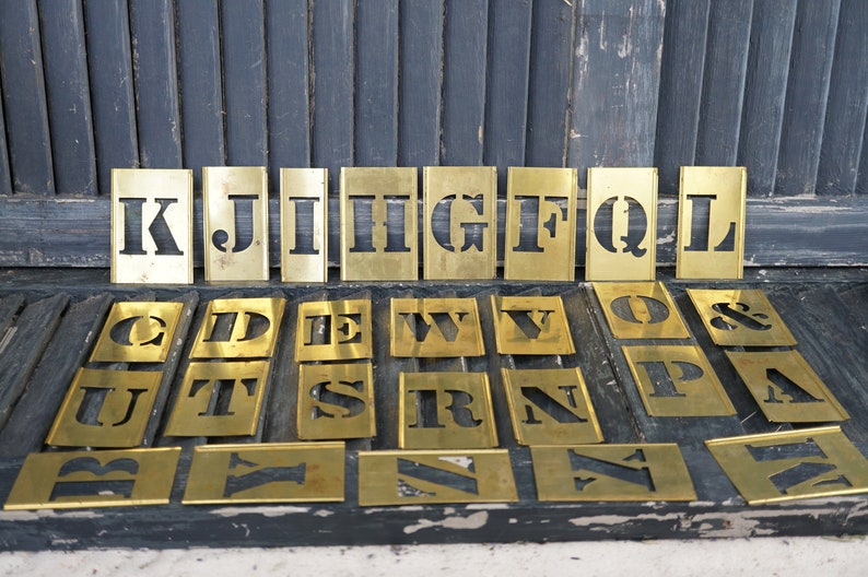 Reeses Brass Stencils Vintage ABC/'s 2 inches Original Box Interlocking Brass Stencils