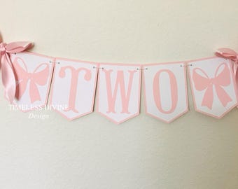 Two bow birthday banner, bow high chair banner