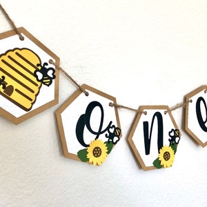 One high chair bee banner, bee birthday banner