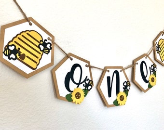 One high chair bee banner, bee birthday banner