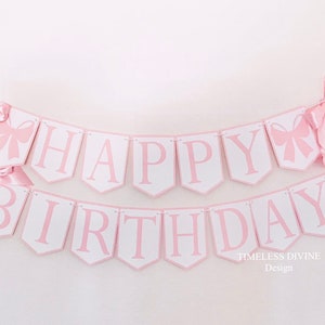 Happy Birthday Bow Girl Banner, Bow Party Decor, First Bow Birthday Party, Pink Bow Happy Birthday Banner, Baby Girl Bow Banner