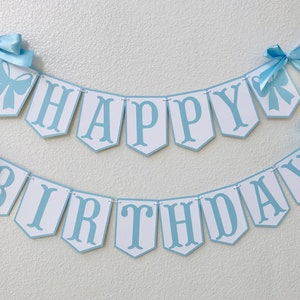 Bow birthday banner, blue cinderella baby banner