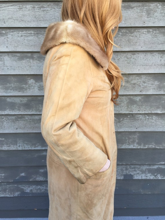 Vintage Suede Coat with Mink Collar, Suede buttons