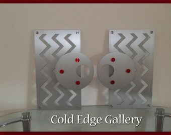 Arte mural abstracto grande de aluminio cepillado, escultura metálica moderna, diseño de chevron