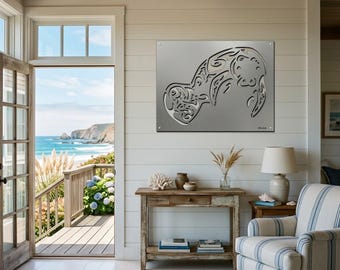 Arte de pared de metal de manatí, decoración de casa de playa