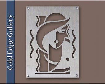 Arte mural de metal Art Déco, escultura de flapper de los años 20, Tamara