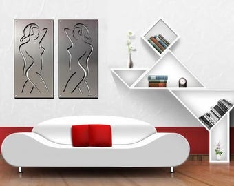Gran arte mural abstracto de aluminio cepillado, escultura moderna de metal, desnudo