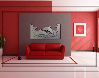Arte de pared de metal con delfines y amor libre, decoración de playa, arte oceánico