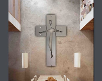 Contemporary Crucifix, 5' or 6', Cross,  Large Cross, Religous Art, Decor, Abstract, Contemporary, - Brushed Alluminum Sculpture