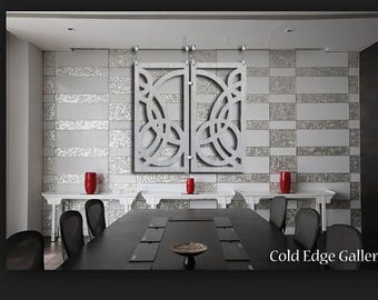 Biombo metálico colgante, paneles de arte geométrico abstracto, Portofino