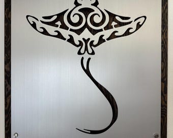 Arte de pared de metal con mantarrayas, decoración de playa, arte oceánico