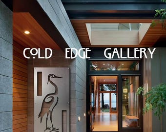 Arte de pared de metal de garza, decoración costera moderna, garza azul