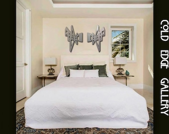 Gran arte mural abstracto de aluminio cepillado, escultura metálica moderna, Dubái