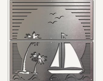 Escultura de pared de metal Sunset, aluminio cepillado