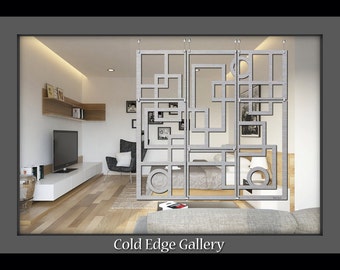 Biombo colgante de metal artístico, paneles geométricos modernos, Harmony