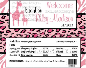 Pink Safari Baby Shower Candy Wrapper