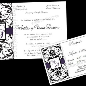 Demask convite de casamento roxo espanhol