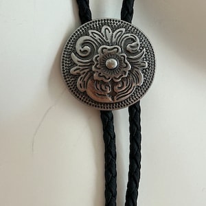 Cravate bolo noire vintage, cravate de cow-boy western, cadeau de fête des pères