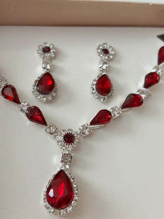 Ruby Choker Necklace, Silver Plated, Adjustable B… - image 1