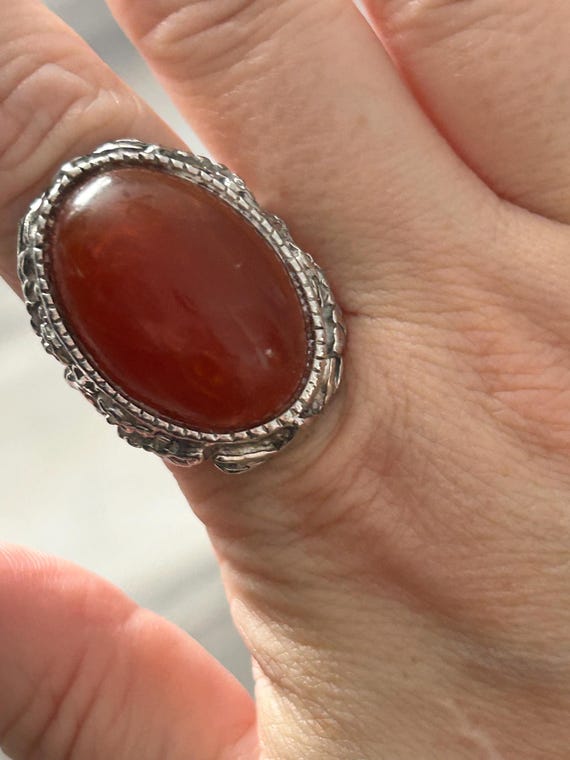 Orange carnelian-gemstone ring-statement ring-siz… - image 1