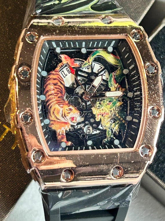 AJ Company Automatic Watch, Dragon Tiger Dial, Limited Edition Luxury Timepiece