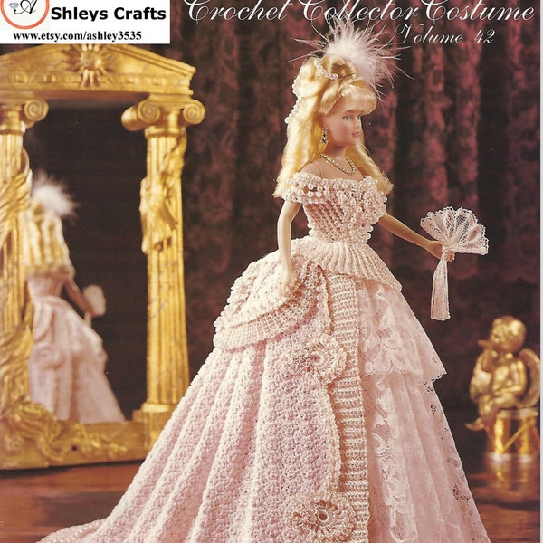 CROCHET PATTERN PDF-Victorian Fashion doll Barbie gown crochet vintage pattern-Crochet blueprint-Doll dress pattern-Anniversary gift for her
