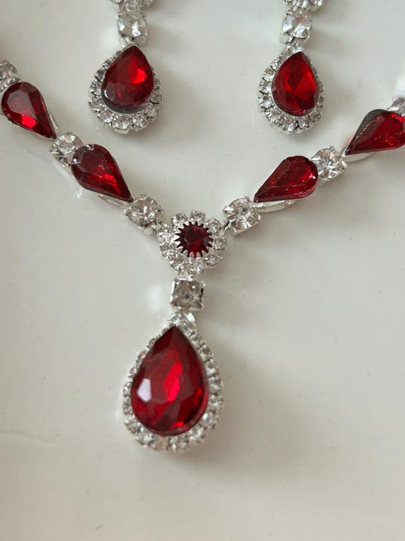 Ruby Choker Necklace, Silver Plated, Adjustable B… - image 2