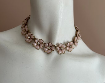 Vintage gouden choker ketting, cadeau voor haar, moederdagcadeau, vintage ketting, vintage sieraden, verjaardagscadeau, roze ketting