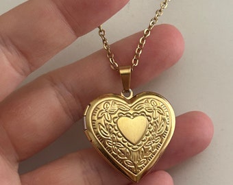 Heart locket, gift for mom, gold locket, memorial locket, locket necklace, photo jewelry, gold chain necklace, heart jewelry