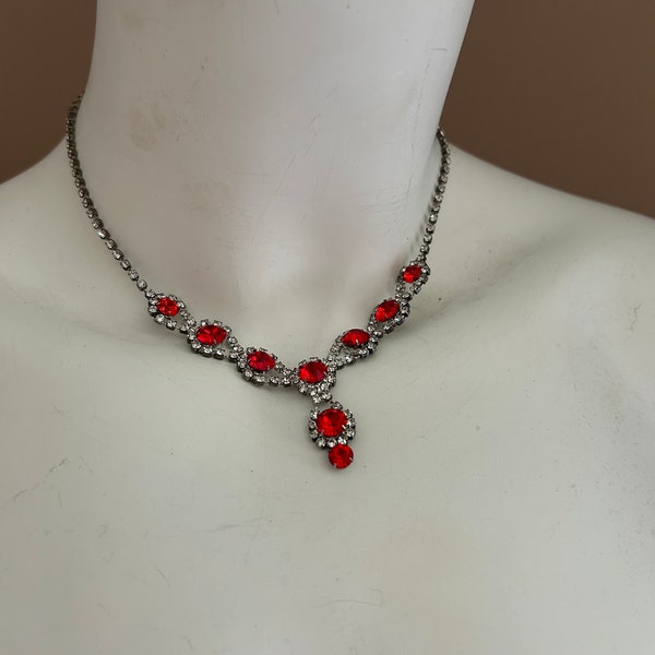 Silver choker necklace, birthday gift, anniversary gift, Mother day gift, orange choker, Ruby necklace, Ruby jewelry, Ashley3535