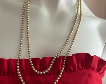 Collar de cuentas doradas gruesas: estilo de mediados de siglo, 27 pulgadas