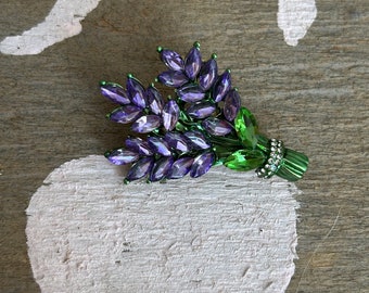 Purple jewelry, rhinestone brooch, gift for her, mother day gift, flower brooch, vintage brooch, vintage jewelry, birthday gift