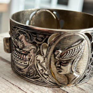 Statement Silver Hinged Bangle Bracelet:  Vintage Mexico Jewelry