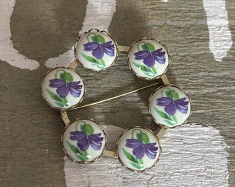 Broche de adorno de oro renacentista italiano de PORCELANA, alfiler de joyería pintado de mujer victoriana, alfiler de capa de broche de cerámica, broche de flores, Ashley3535