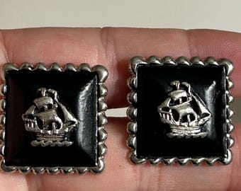 Boutons De Manchette Vintage Sterling Silver 925 - Drapeau De Course émaillé, Italie Années 80 - Avec Boîte