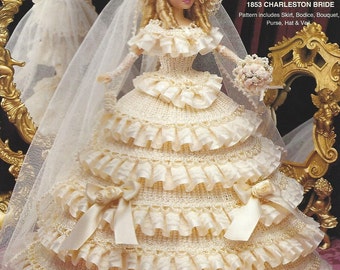 crochet pattern PDF-1853 Fashion doll Barbie gown crochet vintage pattern-Crochet blueprint-Doll dress pattern vol #53