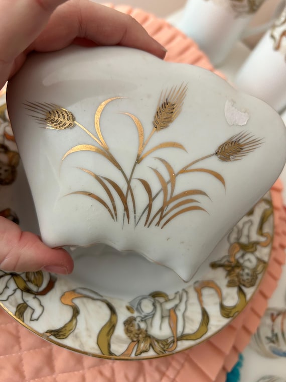 Antique Japan Trinket Dish, Cherub Decor, Ring Dish