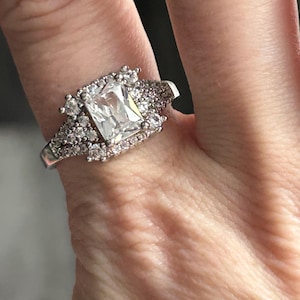 Sterling Silver Princess Cut Engagement Ring, Stackable Wedding Band, Size 9 3/4