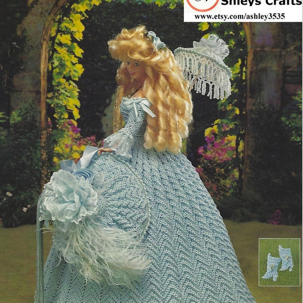 crochet pattern PDF-Victorian Fashion doll Barbie gown crochet vintage pattern-Crochet blueprint-Doll dress pattern-Anniversary gift for her